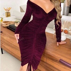 Elegant Off-Shoulder Burgundy Dress